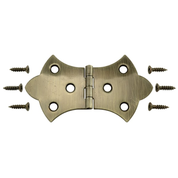 Midwest Fastener 1-11/16 x 3-1/16" Antique Brass Plated Steel Ornamental Hinges 2PK 37146 - main